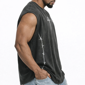 Camiseta sin mangas de algodón lavado oversize para hombre, estilo urbano con estampado gráfico, modelo 2026 de moda, para marca privada, OEM, suministro al por mayor - Product Image 2