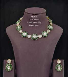 Juego de Joyería Meenakari Kundan 12876, Collar y Aretes, Verde Azul, Chapado en Oro, con Circonita, Estilo Clásico para Boda o Compromiso - Product Image 3