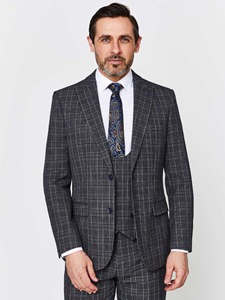Costume 3 pièces en laine bleu marine à carreaux pour homme, style britannique, anti-plis, col à revers, coupe ajustée, pour adultes - Product Image 5