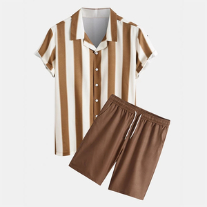 Ensemble de 2 pièces pour homme, chemise hawaïenne décontractée à manches courtes et short de plage, vêtements de rue, été, 100% polyester - Product Image 6