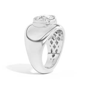 Bague bombée 2 CT en diamant de laboratoire taille coussin, en or massif 14K 18K, large, sertie clos, style bulle, bague statement audacieuse pour homme, solitaire - Product Image 6