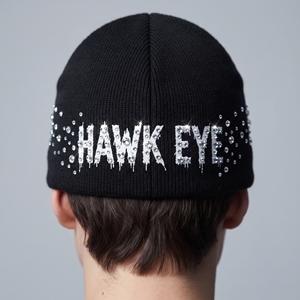 Gorro de Invierno con Diseño Moderno Ojo de Halcón, Negro con Pedrería y Letra Blanca, Estilo Urbano, Tejido - Product Image 5