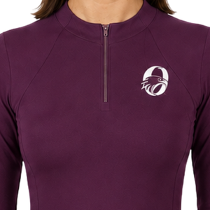 Haut de performance pour femme, couleur bordeaux, à manches longues, col zippé, extensible et respirant, pour l'équitation et l'entraînement équestre - Product Image 3