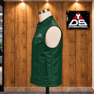 Custom <b>Men's</b> Stand Collar Zipper Front Leather <b>Vest</b> Comfort Fit Pockets Moto Biker Style Outerwear Leather <b>For</b> <b>Men</b> Custom - Product Image 3