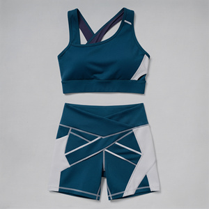Ensemble de sport pour femme : Soutien-gorge dos nageur et short taille haute, motif géométrique/à pois, coutures contrastées, sans couture, séchage rapide, pour yoga et activités sportives, 2 devant - Product Image 1