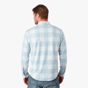Chemise en flanelle tricotée bleu clair unie pour homme, manches longues, col rabattu décontracté, 100 % coton respirant, idéale pour l'été - Product Image 4