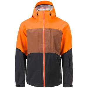 Men's <b>Waterproof</b> Hooded Color Blocked Hard Shell <b>Jacket</b> Orange Brown Black <b>Winter</b> Outdoor Coat with Front Pockets Zip Fly - Product Image 1