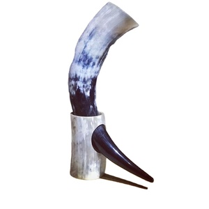 ฮอร์นดื่มไวกิ้งขัดเงาพร้อมภาชนะเบียร์,ฮอร์นไวกิ้งธรรมชาติพร้อมขาตั้ง - Product Image 1