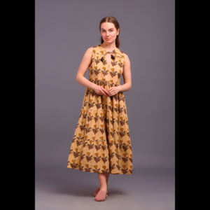 Pur coton femmes léger indien Maxi robe bohème imprimé fleuri main bloc imprimé Logo dos automne doux sans manches - Product Image 1