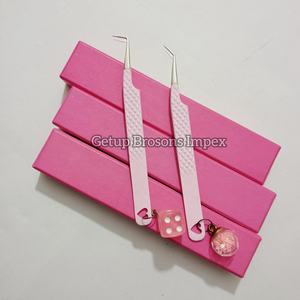 Pince à épiler professionnelle en acier inoxydable rose pour extensions de cils, pointe en fibre, pointe dentelée environ 10 mm, antistatique - Product Image 5