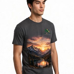 NEXTEX เสื้อยืดลายภูเขาพระอาทิตย์ตกสำหรับทุกเพศสีเทาชาร์โคลผ้าฝ้ายเนื้อนุ่มคอกลมเสื้อยืดลำลอง - Product Image 4