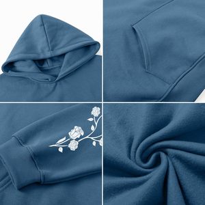 Sudadera con Capucha Azul con Estampado Floral, Unisex, de Algodón, Estilo Casual Urbano, con Bolsillo y Diseño de Texto Japonés - Product Image 4