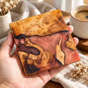Sous-verres carrés en bois et résine faits à la main, écologiques, réutilisables, couleur/logo personnalisés, style Wabi-Sabi, bois de noyer naturel - Product Image 2