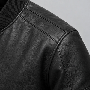 Blouson aviateur en cuir noir pour homme, fermeture éclair intégrale, style motard - Product Image 4