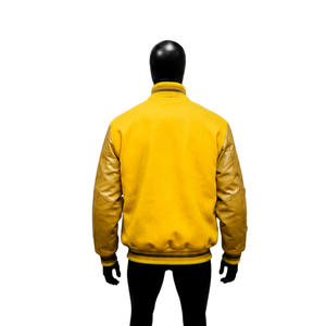 Chaqueta Universitaria Amarilla Personalizada con Mangas Marrón Dorado, Chaqueta Clásica de Béisbol Estilo Letterman para Hombre, Venta al Por Mayor, Estilo Universitario - Product Image 2