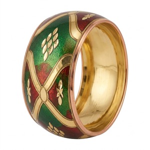 Brazalete de Aleación de Cobre Chapado en Oro con Esmalte Verde y Rojo, Diseño de Plantas, Estilo Vintage, Joyería Unisex - Product Image 1