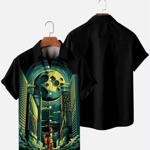 เสื้อฮาวายชาย คอวี แขนสั้น ผ้าถัก พิมพ์ลายดิจิทัล ติดกระดุม ทรงหลวม สไตล์ลำลองสำหรับฤดูร้อน ลายเซิร์ฟ ผ้าโพลีเอสเตอร์ 100% - Product Image 2