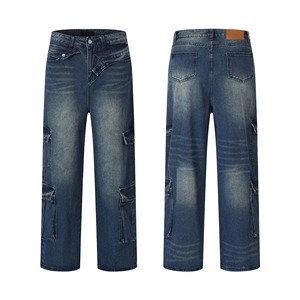 Nouveau Jean en Denim Vintage pour Homme, Coupe Droite, Non Déchiré, Lavé, Extensible, Patchwork Uni, Brodé, Hiver, Jeune, Vente en Gros - Product Image 3