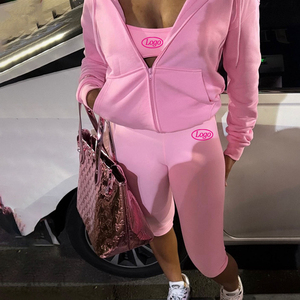 Wholesale Women Fleece Track <b>Jacket</b> <b>Set</b> Cropped Zip Up Hoodie Flared <b>Skirt</b> Two Piece Suit - Product Image 1