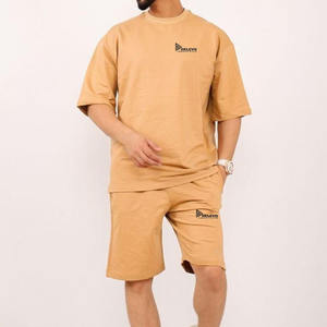 Nouveauté : Ensemble formel tricoté respirant pour homme, été, 100 % coton, t-shirt et short de sport - Product Image 1