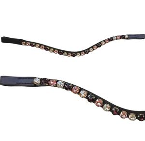 Cabeza de caballo de cuero de alta calidad, forma de onda de banda, cristal grande de 12mm, oro rosa, Topacio ahumado, Color - Product Image 1