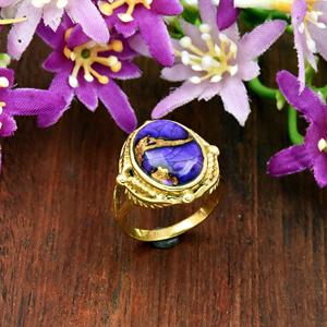 Purple Turquoise Gold <b>Ring</b> Oval Gemstone <b>Statement</b> <b>Ring</b> Vintage Style Gift for Her Handmade - Product Image 2