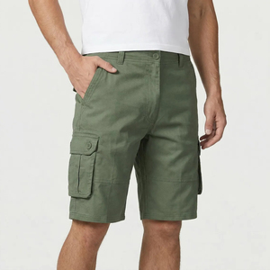 Pantalones Cortos Cargo Verdes Sólidos para Hombre, Cintura Media, Cierre de Botones, Estilo Casual, Tejido de Algodón, Largo Bermuda, Bolsillos, Transpirables - Product Image 1
