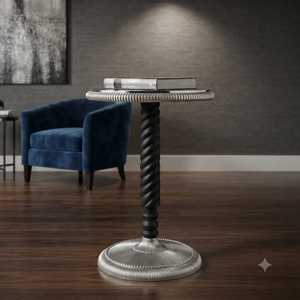 Table d'appoint ronde en laiton de luxe avec design de colonne torsadée, motif moderne, fabrication artisanale, meubles décoratifs écologiques pour l'intérieur - Product Image 4
