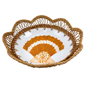 Handmade <b>Vintage</b> Orange Seashell Pattern Ceramic Bowl Scallop Edge Rattan Woven <b>Frame</b> Lightweight Durable Eco-Friendly Bowls - Product Image 1