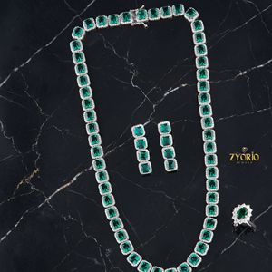 Luxury Emerald Cut Green Stone Tennis <b>Necklace</b> for Women White Gold Plated Bridal <b>Statement</b> Jewelry American European Fashion Em - Product Image 1