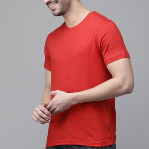 Men's Red <b>Short</b> <b>Sleeve</b> O-Neck Regular Fit Casual Cotton T-Shirt Solid Color Knitted Breathable Design - Product Image 2