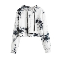 Sweat-shirt à capuche court pour femme, manches longues, couleur unie, en coton tricoté respirant, décontracté, pour l'automne - Product Image 2