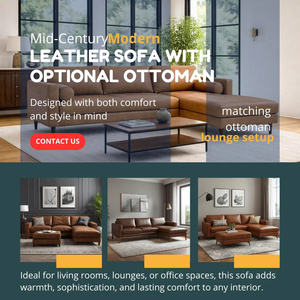 Living Room Set Loveseat Lounge Chair Armchair Cozy Design Cognac Leather Mid Century Ideal for Big Family Member - Product Image 3