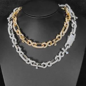 Collar de Cadena con Eslabones Cruzados de Moissanita para Hombre, Plata 925 con Tono Dorado, Cadena de Eslabones con Puntas, Joyería de Moda, Regalo para Hombre - Product Image 1