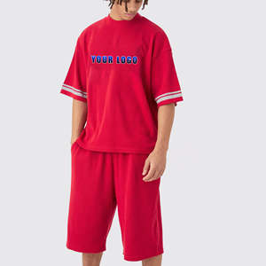 Ensemble T-shirt et short d'été pour homme, tricoté sur mesure, mélange polyester/coton respirant, style streetwear pour un look vintage délavé à l'acide - Product Image 1