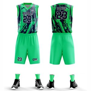 Ensemble de maillots de basketball personnalisés 2026, impression par sublimation, col en V, sans manches, anti-humidité, uniformes unisexes pour adultes, polyester/coton - Product Image 1