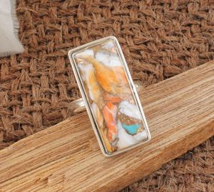 Anillo Rectangular de Plata de Ley 925 con Cobre Natural de Ostra y Amatista, Joyería Clásica Geométrica con Gema para Fiesta de Mujer - Product Image 5