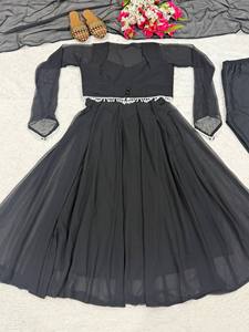 Conjunto de traje Anarkali negro para mujer, ropa étnica |   Salwar Kameez pakistaní de diseñador con dupatta |   Vestido Largo de Fiesta Estilo Indio - Product Image 3