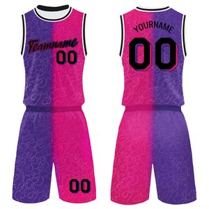 Custom Sublimated Basketball Jersey Set Sleeveless Gradient Pink Purple Moisture Wicking Polyester Uniform Adult Unisex - Product Image 1
