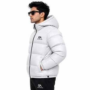 Chaqueta Acolchada Ligera con Capucha para Hombre, Estilo Urbano, Brillante, Cálida para Invierno, con Bordado Frontal y Logotipo Personalizado, Venta al Por Mayor - Product Image 5