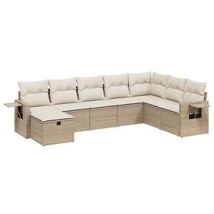 Grand ensemble de canapés de jardin en polyrotin beige avec structure en acier, housses amovibles incluses - Product Image 2