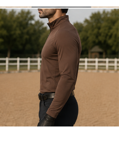Men's <b>Brown</b> <b>Long</b> <b>Sleeve</b> Zipper for Shirt Knitted Compressed Print Breathable Smart Casual Equestrian Riding <b>Top</b> - Product Image 5