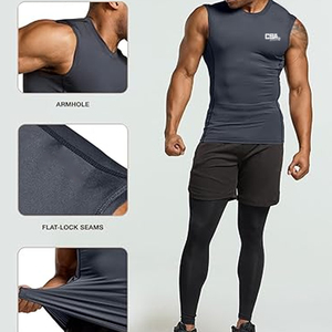 Sleeveless <b>Compression</b> <b>Shirt</b> For Men Lightweight Breathable Quick Dry Active Wear For Daily Use And Sports Activities - Product Image 3