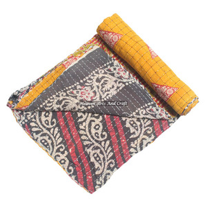Indian Patch Work Cotton Reversible Vintage Kantha Quilt Indian Reversible Hand <b>Stitched</b> Heavy <b>Throw</b> Old Sari Blanket Patch Work - Product Image 1