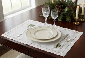 Ensemble de napperons et serviettes de table en coton blanc brodé, motif sapin de Noël, lavable, pour la maison et les fêtes, vente en gros sur mesure - Product Image 2