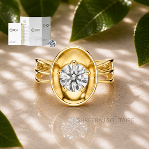 Bague de fiançailles solitaire moderne pour femme, diamant rond de 1 carat cultivé en laboratoire, monture ovale, or massif 14K 18K - Product Image 1