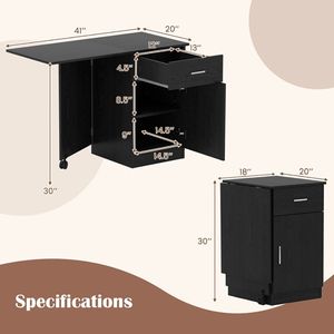 Scrivania Pieghevole in Legno con Cassetto e Armadietto, Scrivania Mobile per Ufficio Domestico con Spazio di Archiviazione - Product Image 6