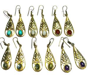 Boucles d'oreilles pendantes tendance en laiton plaqué argent avec pierres précieuses turquoise, pierre de lune et onyx, pour femmes, cadeau pour les amoureux - Product Image 1