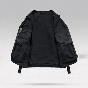 Men's <b>Black</b> Multi Pocket Tactical <b>Vest</b> Zipper Closure Utility Waistcoat Casual Outdoor Wear Breathable Polyester V-neck - Product Image 2