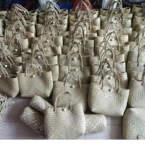 Handicraft Tote Beach <b>Bag</b> Seagrass <b>Woven</b> <b>Straw</b> <b>Bag</b> Basic with Two Handles Open Casual <b>Straw</b> <b>Woven</b> <b>Bag</b> From Vietnam Factory - Product Image 3